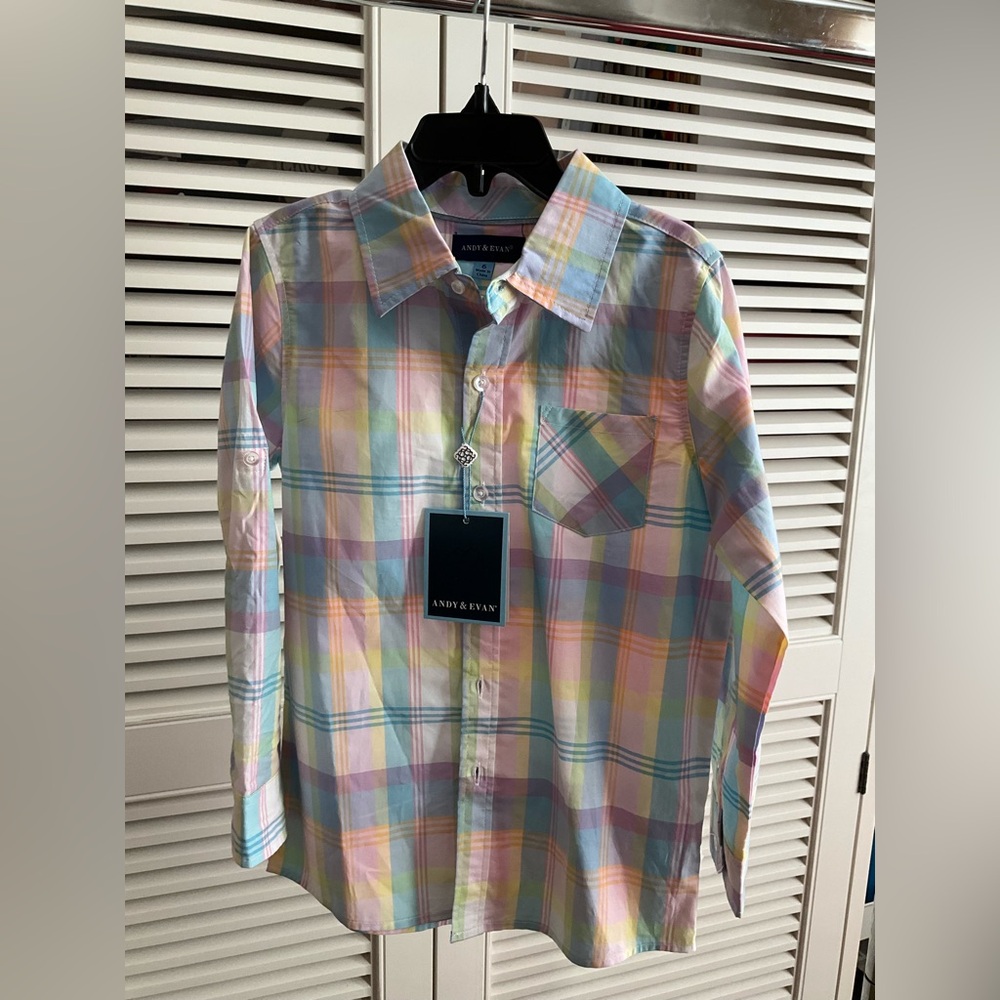 Andy & Evan Pastel Plaid Button-Down Shirt Boys Size 6